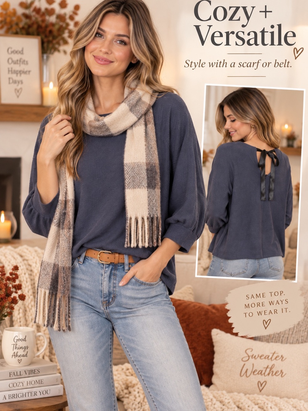 Cozy Navy Back-Tie Women's Top NWT